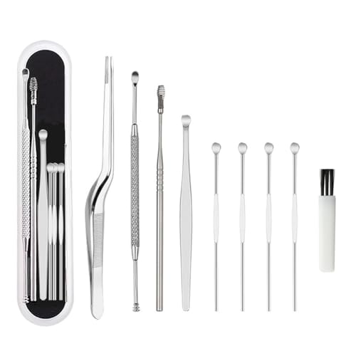 Gatuida Kit Limpiador De OíDos De 8 Piezas Con Pinzas Y Cucharas De Acero Inoxidable Mango Antideslizante Estuche PortáTil Para ExtraccióN Y Masaje De Cerumen En Casa