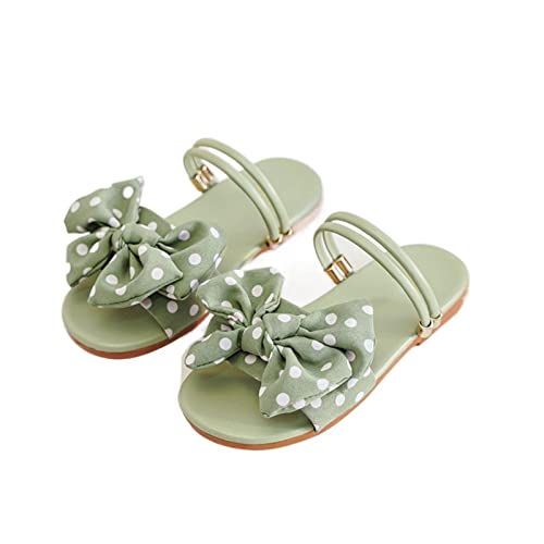 Girls' Sandals Summer Children's Soft Sole Shoes Fashion Girls' Bow Princess Shoes Baby Beach Shoes Youth Slides (Green, 33)