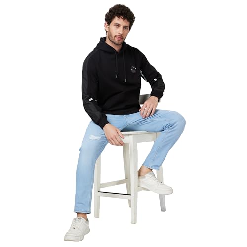 Image of Spykar Blended Hooded Full Sleeve Sweatshirt for Men