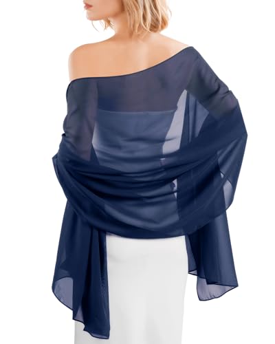 FURTALK Chiffon Shawl Wraps for Women Evening Dresses Soft Scarf Formal Wedding Bridal Scarves Navy