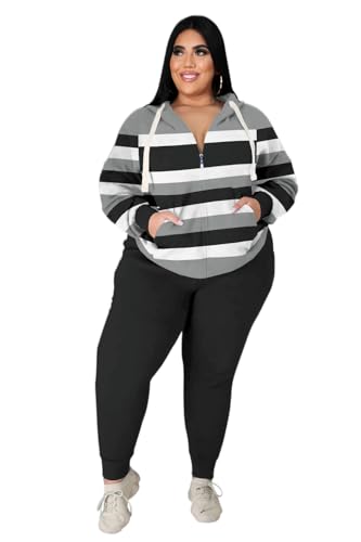 YeGine Womens Plus Size Two Piece Outfits Sweatsuits Casual Long Sleeve Set With Pockets