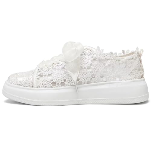 Emily Bridal 115-11 Women's Wedding Sneakers Flats Tennis Shoes Flower Lace Sneakers2