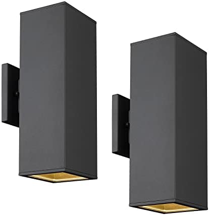 harriet Modern Outdoor Wall Lights, Aluminum Outdoor Wall Sconce Waterproof Rustproof, Up and Down Lighting Exterior Sconces Square Shape Porch Lantern, Sanded Black Finish