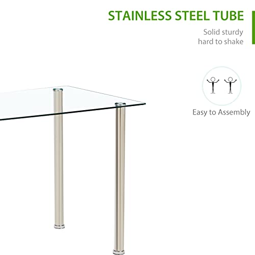 Transparent Glass Dining Table With Chrome Legs Minimallist Clear Glass Kitchen Table For Resturant/Dinnet/Home Kitchensmall Space #TOP3