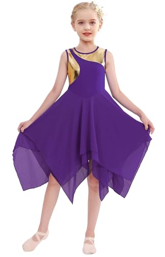 Praise Dance Tunic Dresses for Girls Gold Metallic Irregular Flowy Skirt Liturgical Worship Lyrical Dance Costume
