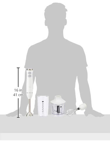 Amazon Basics 300W 4-In-1 Immersion Blender Handheld, Emulsion Blender With Blending Stick, Whisk, Chopper and Beaker, Continuous Speed Control And Turbo Mode, 5-ft Power Cord, White image 5