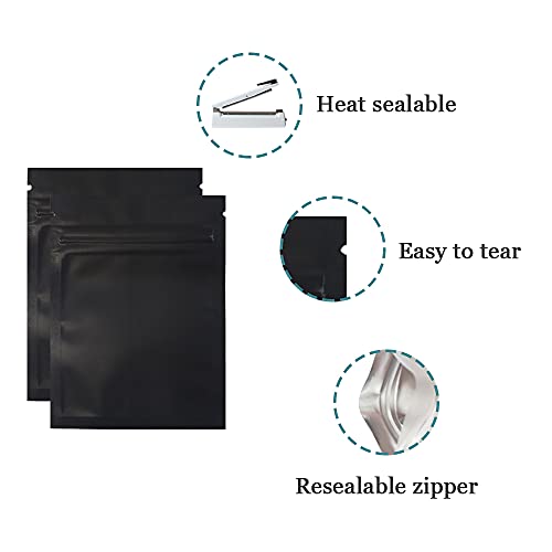 PABCK 100 Pcs Clear Mylar Bags Matte Black 2.9x3.9inch (2.5x2.7inch inside size) Heat Seal Resealable Airtight Zipper Lock Pouch for Zip Reclosable Lock Food Storage Grocery Pack