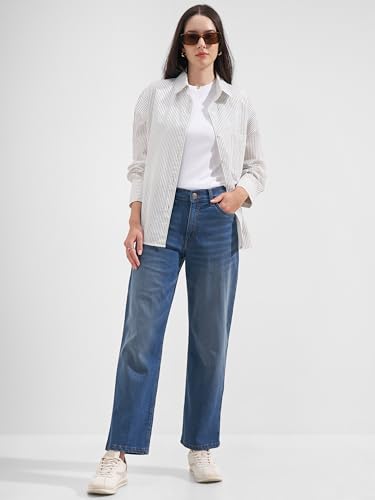 Image of Tokyo Talkies Women's Mid Rise Straight fit Wide Leg Trousers|Work Wear|Side Pockets
