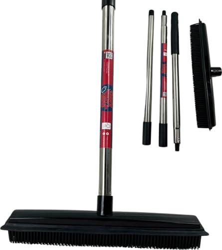 Synx Tools Gummibesen mit Stiel - 2 in 1 Bodenbürste für Teppic - Friseurbesen - Besen - Pet Hair Remover - Verstellbarer Griff, Pet Hair Remover - Bodenabzieher mit Stiel 120 cm - Weicher Besen