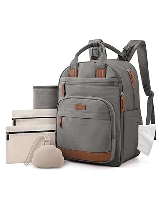 mommore Diaper Bag Backpack, Insulated & Waterproof, Stroller Straps, Dark Gray