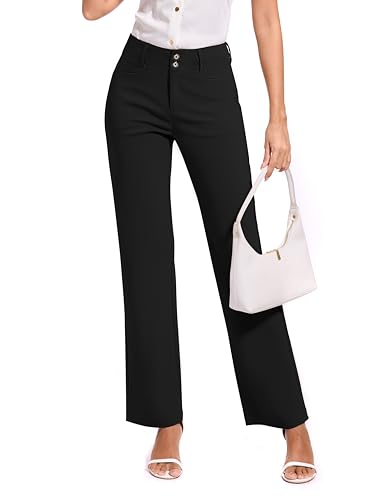 2025 Women Stretch Business Straight Leg Dress Pants with Pockets Wear to Work Casual Suitpants