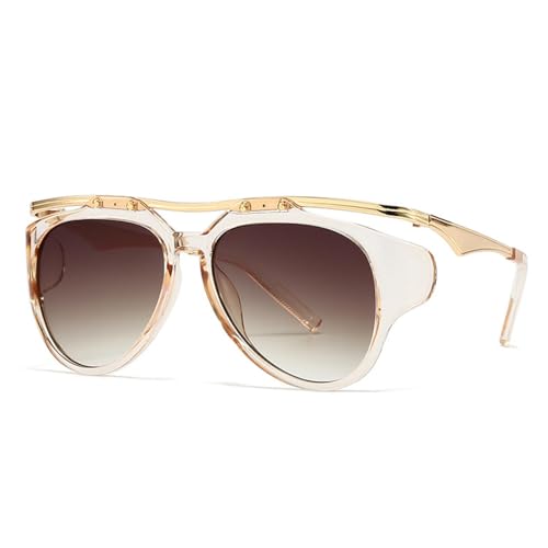 Lunettes de soleil à double pont pour femmes et hommes style rétro UV400 thé champagne