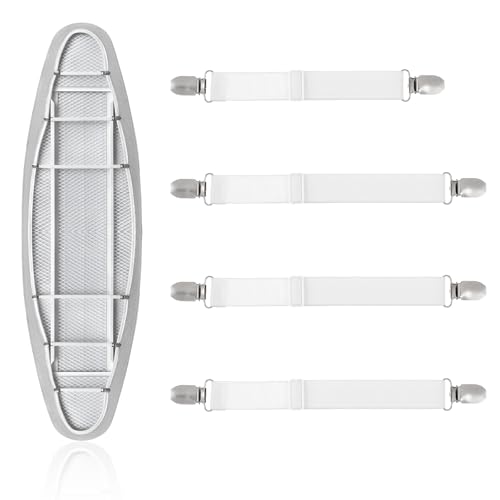 Giantree 4Pcs Ironing Board Cover Fasteners, Adjustable Bed Sheet Straps, Bed Sheet Clips Fitted Sheet Clips, Keep Ironing Pad from Sliding End Binding Tightener Grippers Straps Suspender