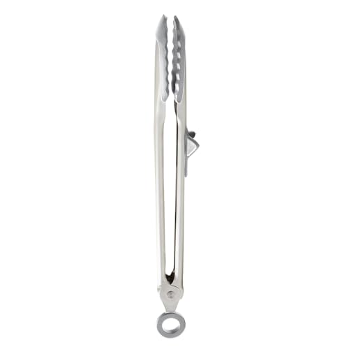 Tovolo Tip Top Tongs, Easy-Grip Kitchen Tongs for Cooking With Silicone Tips, Easy Locking Mechanism, Cooking Utensil With Resting Foot, Heat-Resistant & BPA-Free Silicone Tips, Oyster Gray