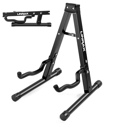 Linrax FS1 Support de Guitare Pliable, Support A-Frame avec Bras en Mousse, Support en Métal pour Guitare Acoustique Classique Électrique Basse Ukulélé...