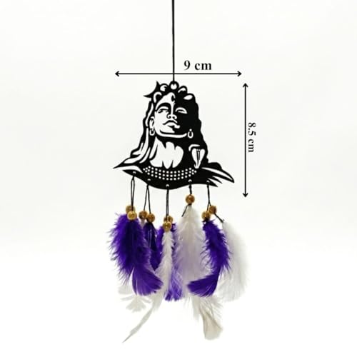 Image of Acrylic Dream Catcher Car Hanging Ornament with Purple and White Feathers - Rear View Mirror Decor for Cars, Spiritual Wall Hanging Decoration for Home, Office and Gift Use (SIVAJI-01)