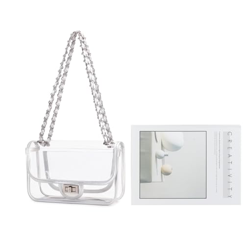 Image of Womens PVC Clear Purse Handbag with Chain Stadium Approved Clear Bag See Through Bag for Working and Concert
