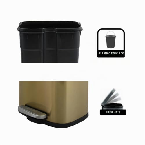 Miniatura 5 de Spirella - Papelera De Baño Con Pedal Modelo Modelo Akira - Acero Inoxidable De Alta Gama - Cierre Silencioso Easy-Close - Fácil De Limpiar - Color Oro Cepillado - 5l