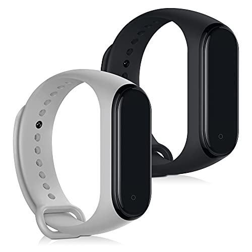 kwmobile Straps Compatible with Xiaomi Mi Band 4 Straps - 2x Replacement Silicone Watch Bands - Black/Grey