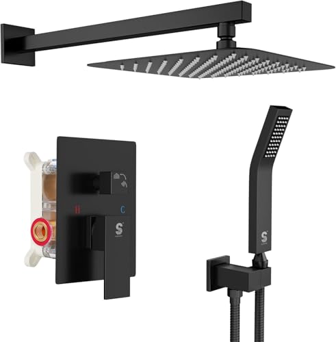 La Mejor Recopilación de Duchas y componentes de la ducha los más recomendados. 41 HAWOO Monomando para Regadera, Regaderas Cuadrada para Baño, Ducha Empotrados Set, Cabeza de Ducha de Lluvia de Alta Presión de 10'' y Ducha Mano