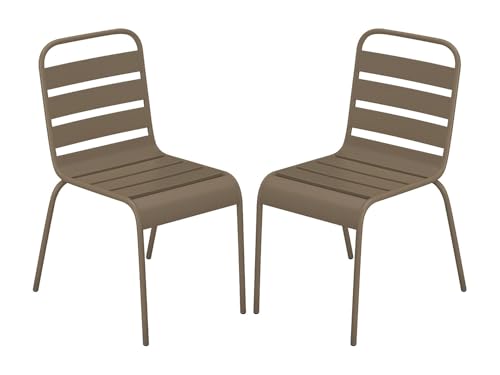 Vente-unique - Lot de 2 chaises de Jardin empilables en métal - Taupe - MIRMANDE de MYLIA