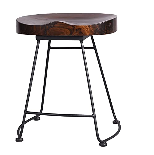 Gwarez Set Of 2 Rustic Saddle Seat Barstools With Tubular Metal Base,Retro Country Style Bar Chair,Kitchen Island Stool,Easy Assembly I Backless,With Footrest,18.5Inch #TOP6