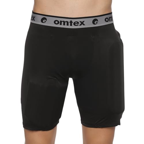 Image of omtex Compression Batting Shorts for Right-Handed Cricketers with Inner Pad - Black