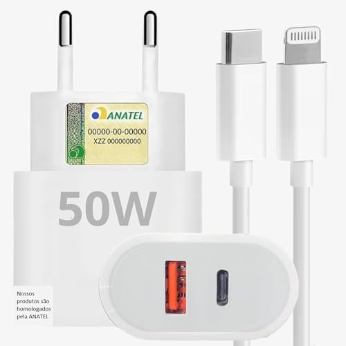 Carregador Turbo 50W Linha Premium com Cabo USB-C-Lightning ...