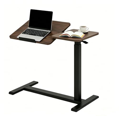 KEIKI Height Adjustable Rolling Laptop Desk, Portable Mobile Standing Workstation with Tiltable Top for Home Office Classroom, Walnut $25