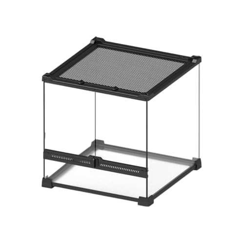 Jopsavm 爬虫類飼育ケージ 両開きフロントドア 爬虫類飼育ケージ 両開きの前門 組立不要 上部グリッドの取り外し可能 (30*30*30cm,強化ガラス)