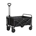 ShkitAelling Festival Trolley Foldable Camping Wagon 100L Black, Adjustable Handle Large Capacity Wheeled Cart for Beach Trips, Camping Adventures, Garden Work, Shopping and Outdoor Activities