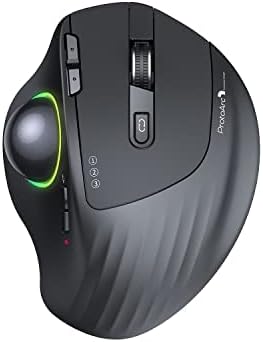 ProtoArc Wireless Bluetooth Trackball Mouse, EM01 2.4G RGB Ergonomic Rechargeable Rollerball Mice with 3 Adjustable DPI, 3 Device Connection&Thumb Control, Compatible for PC, iPad, Mac, Windows-Black