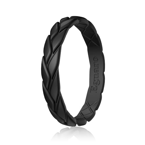 Egnaro Women's Silicone Stackable Rings 3.5mm Wide 2mm Thick, Rubber Flexible Hypoallergenic Wedding Bands For Workout Leaf Braided Fashion