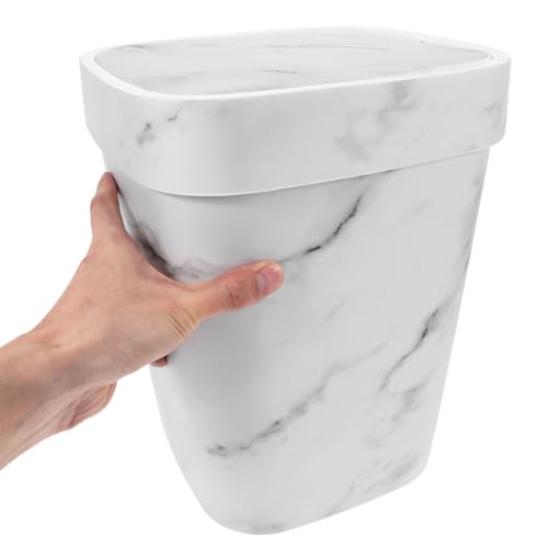 Caneca de basura con tapa basculante diseño mármol blanca miniatura 3