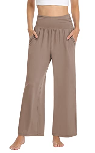 Tarse Womens Wide Leg Yoga Pants High Waist Comfy Loose Sweatpants Soft Lounge Pajama Pj Pants Pockets(Mocha Brown,M) #TOP5