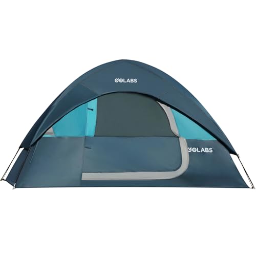 Golabs CT1 2 Person Camping Tent, Easy Set Up in 3 Mins, PU1500mm Waterproof w/Mesh Top & Door with Ventilation, Lightweight 4.4lbs Portable Family Tent with Carry Bag &Interior Storage Pockets &Hook