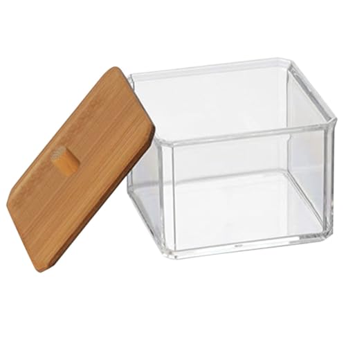 Cabilock Estuche Transparente para Almacenamiento de Hisopos y Discos de Algodón Tapa de Bambú, Caja Acrílica Portátil para Organización de Maquillaje y Baño, Organizador Práctico