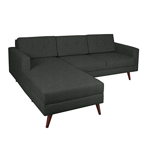 Sofá 3 Lugares Esquerdo Living com Chaise Esquerdo Pé Palito Linho Cotton Grafite Escuro