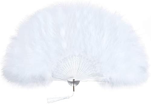 BABEYOND 1920s Marabou Feather Fan Flapper Folding Hand Fans Feather Fan Handheld for 20s Vintage Gatsby PartyWhite
