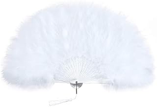 BABEYOND 1920s Marabou Feather Fan Flapper Folding Hand Fans Feather Fan Handheld for 20s Vintage Gatsby PartyWhite