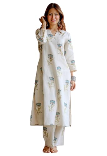 Ensemble kurta imprimé floral aux finitions soignées Yashika Blanc