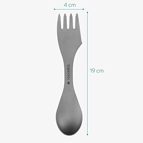 Navaris Titanium Spork Camping Utensil - 3-in-1 Fork, Spoon, Knife Cutlery Combo - Lightweight Metal Silverware for Backpacking, Hiking, Outdoors