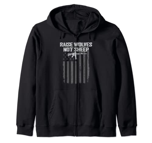 Raise Wolves Not Sheep - Pistola de diseño de bandera americana Sudadera con Capucha
