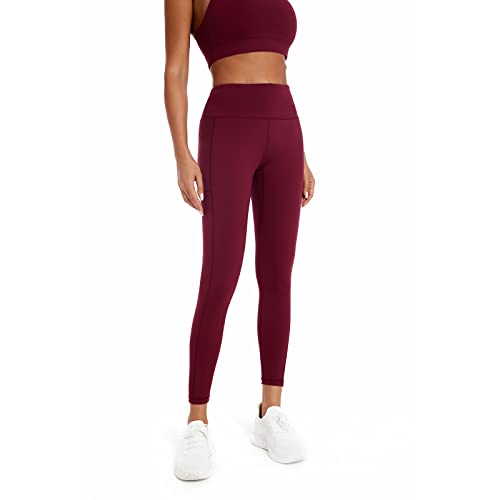 Women's High Waisted Workout Leggings, Tummy Control Stretch Yoga Pants With Pockets, Booty Lifting Leggings(Burgundy,L) #TOP1