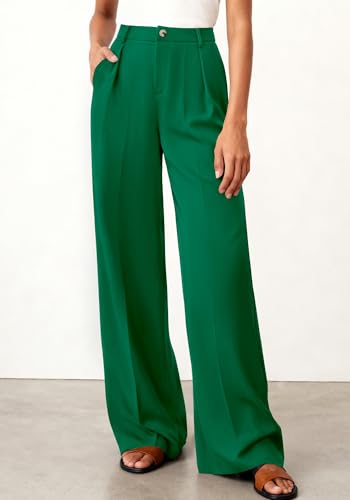 BTFBM Women's Wide Leg Palazzo Pants, Button High Waisted with Pockets, Casual Work Summer Outfits, Trendy Business 2026(Green, Small) — view 3
