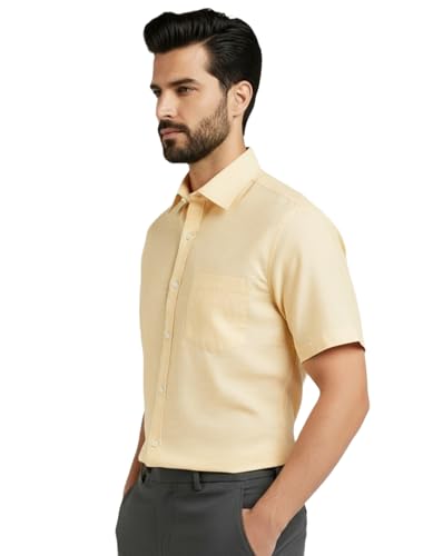 Image of Amazon Brand - INKAST Men's Cotton Solid Plain Half Sleeve Shirt | Plain Regular Fit Casual Shirt for Mens
