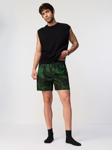 Image of The Souled Store Official Stranger Things: Hawkins Mens and Boys Regular fit Graphic Printed Cotton Green Color Men Boxer Shorts