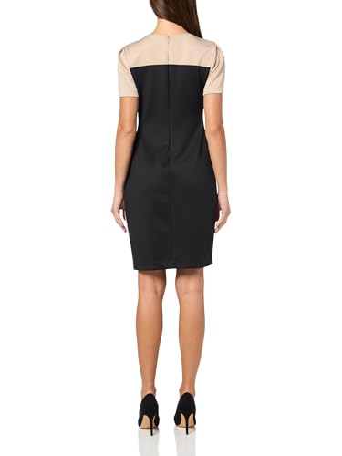 Image of Tommy Hilfiger Women's Short Sleeve Jewel Neck Colorblock Studded Asymmetrical Hem Crepe Mini Dress