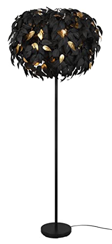 RL LIVE YOUR LIGHT Reality Leuchten Stehleuchte Leavy R40463032, Metall schwarz, Schirm Kunststoff schwarz/goldfarbig, exkl. 3x E14
