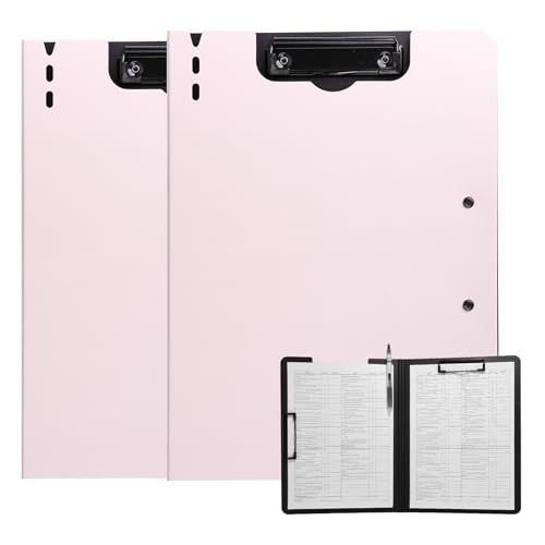 FRETONBA クリップボードフォルダ a4 2個セット バインダー 二つ折り ダブルクリップ 1.8mm厚板 書きやすさ 薄型 会議パッド 防水ファイル保護 折り畳み式 ティーチング用 書類ホルダー おしゃれ 軽量 ピンク